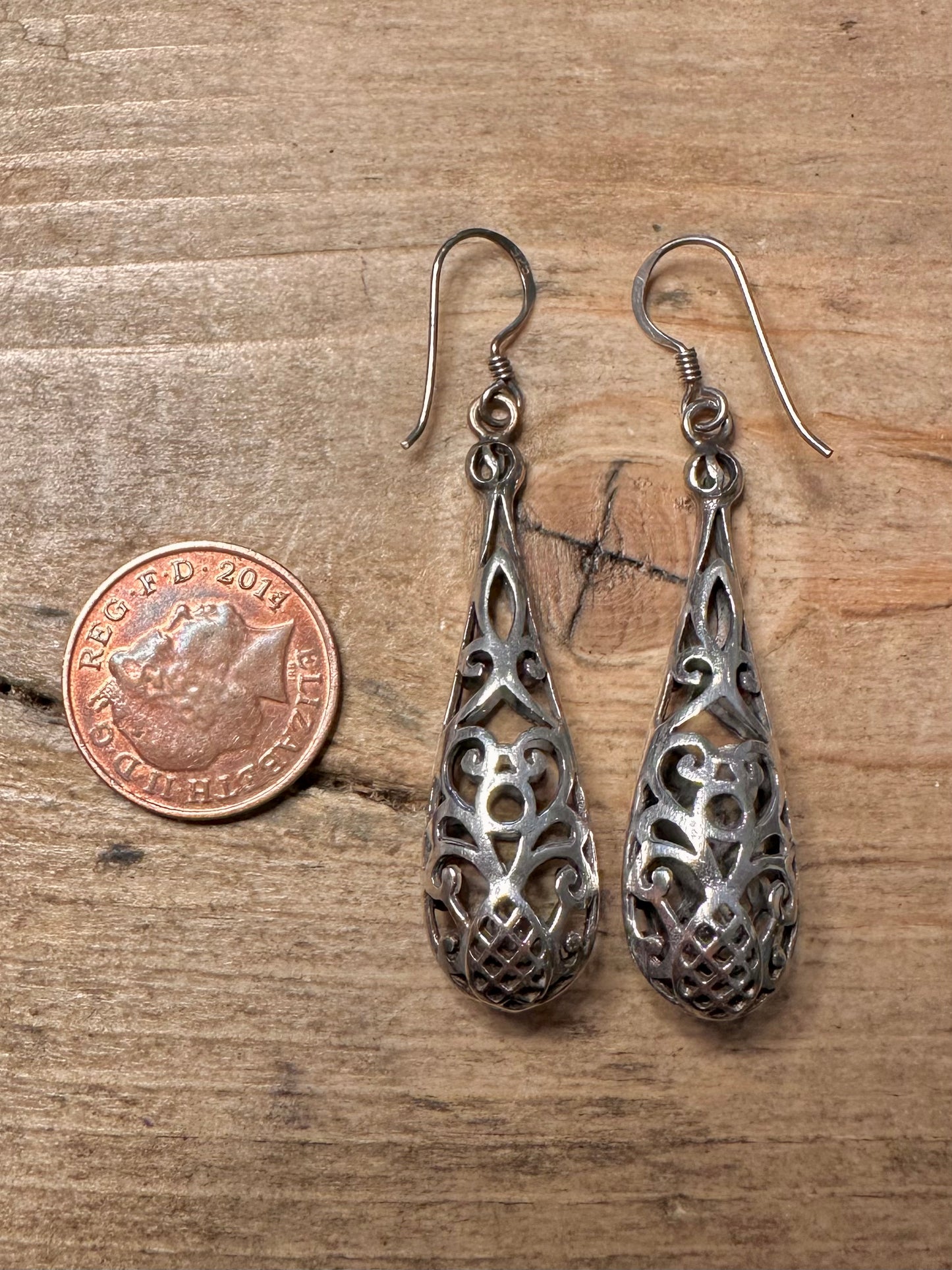 Vintage Filigree Dangle 925 Silver Earrings