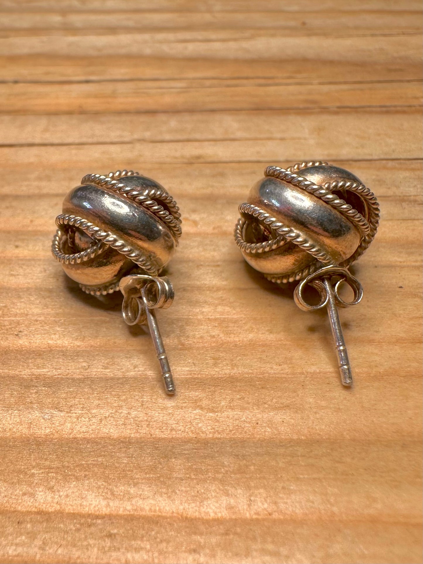Vintage Knot Ball Stud 925 Sterling Silver Earrings