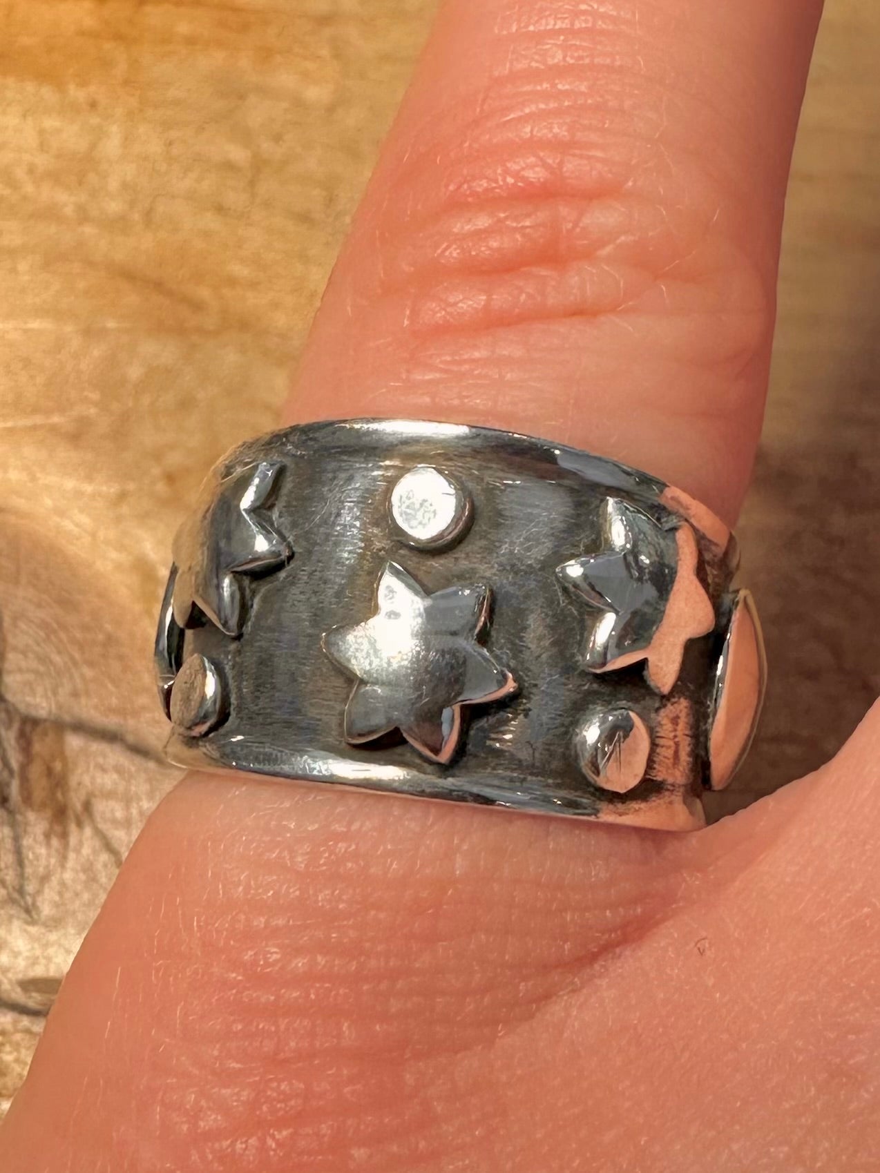 Vintage Star and Moon Dome 925 Silver Size N1/2 Ring