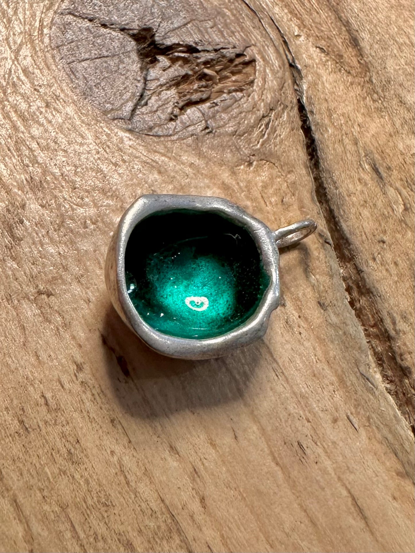 Abstract Handmade Bubble Green Enamel 925 Silver Pendant