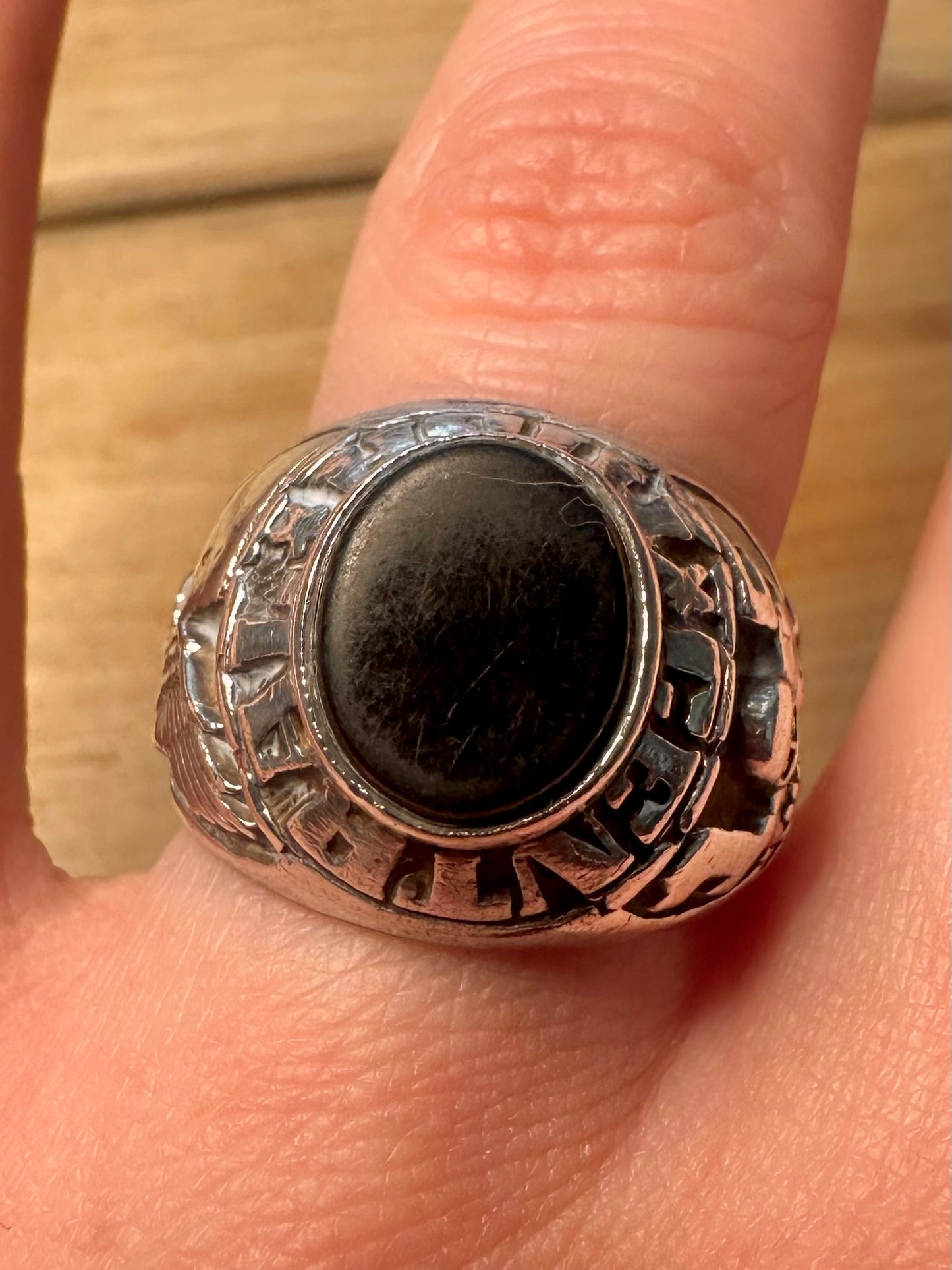 Vintage 1996 Central High Onyx College 925 Silver Size S Ring