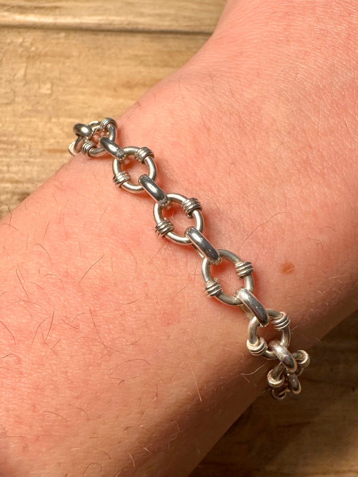 Vintage Abstract Oval Link 925 Silver 7.5 inch Bracelet