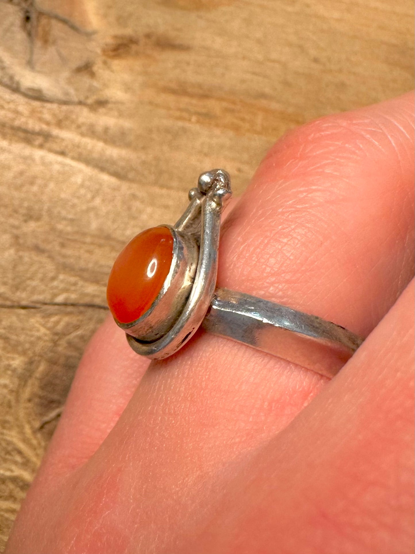 Vintage Carnelian Boho 925 Silver Size R Ring