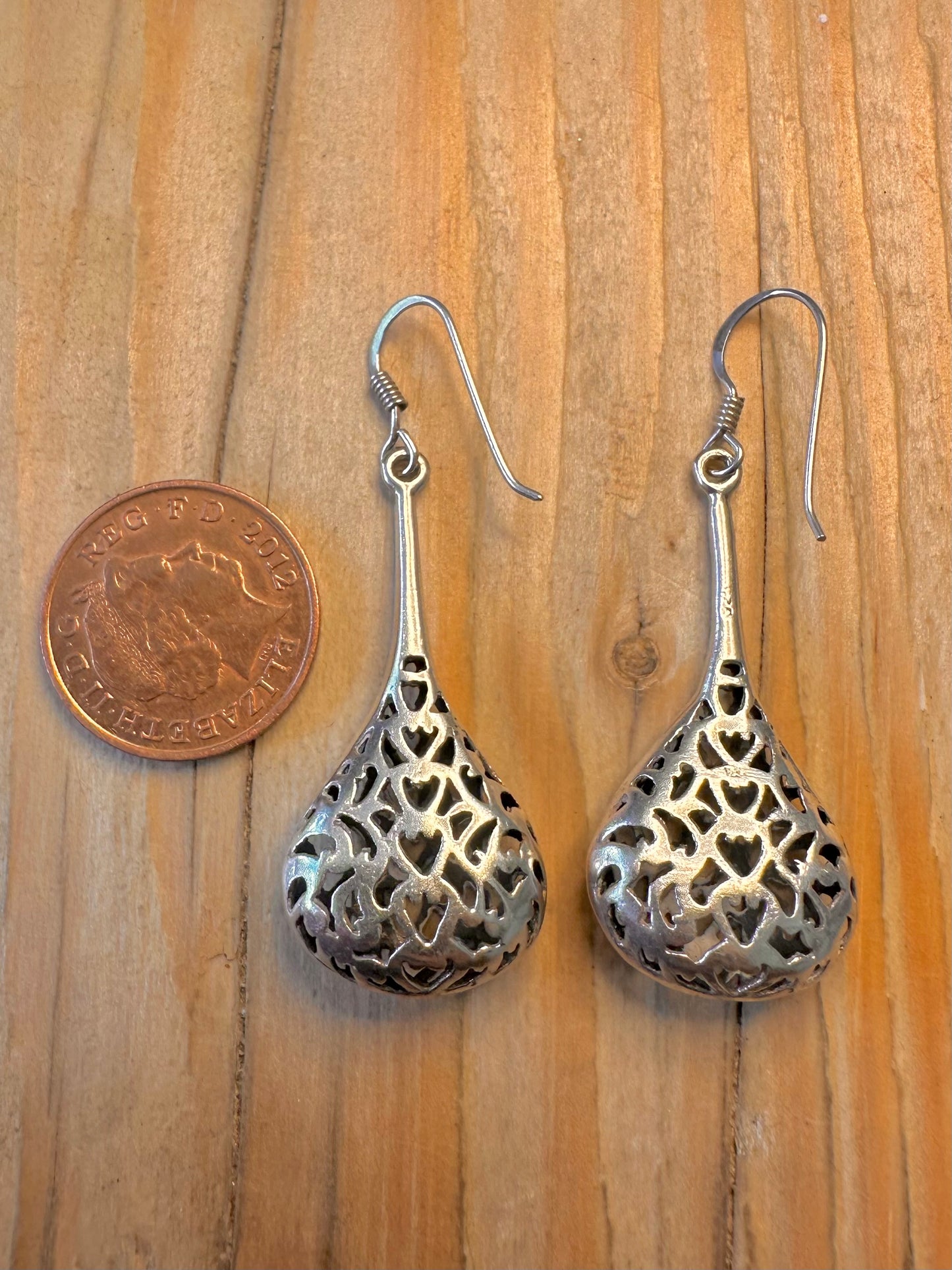 Vintage Filigree Tear Drop 925 Sterling Silver Earrings