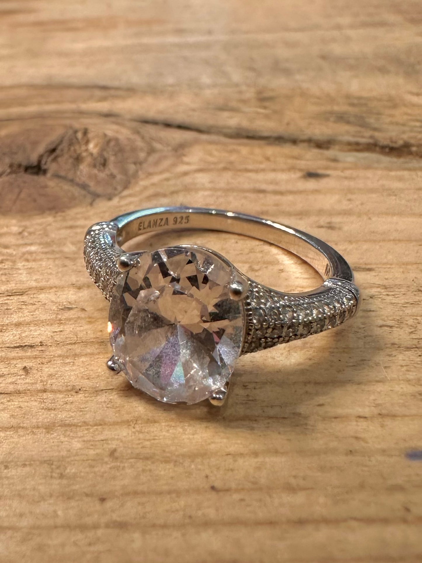 Vintage CZ White Elanza 925 Silver Size M Ring
