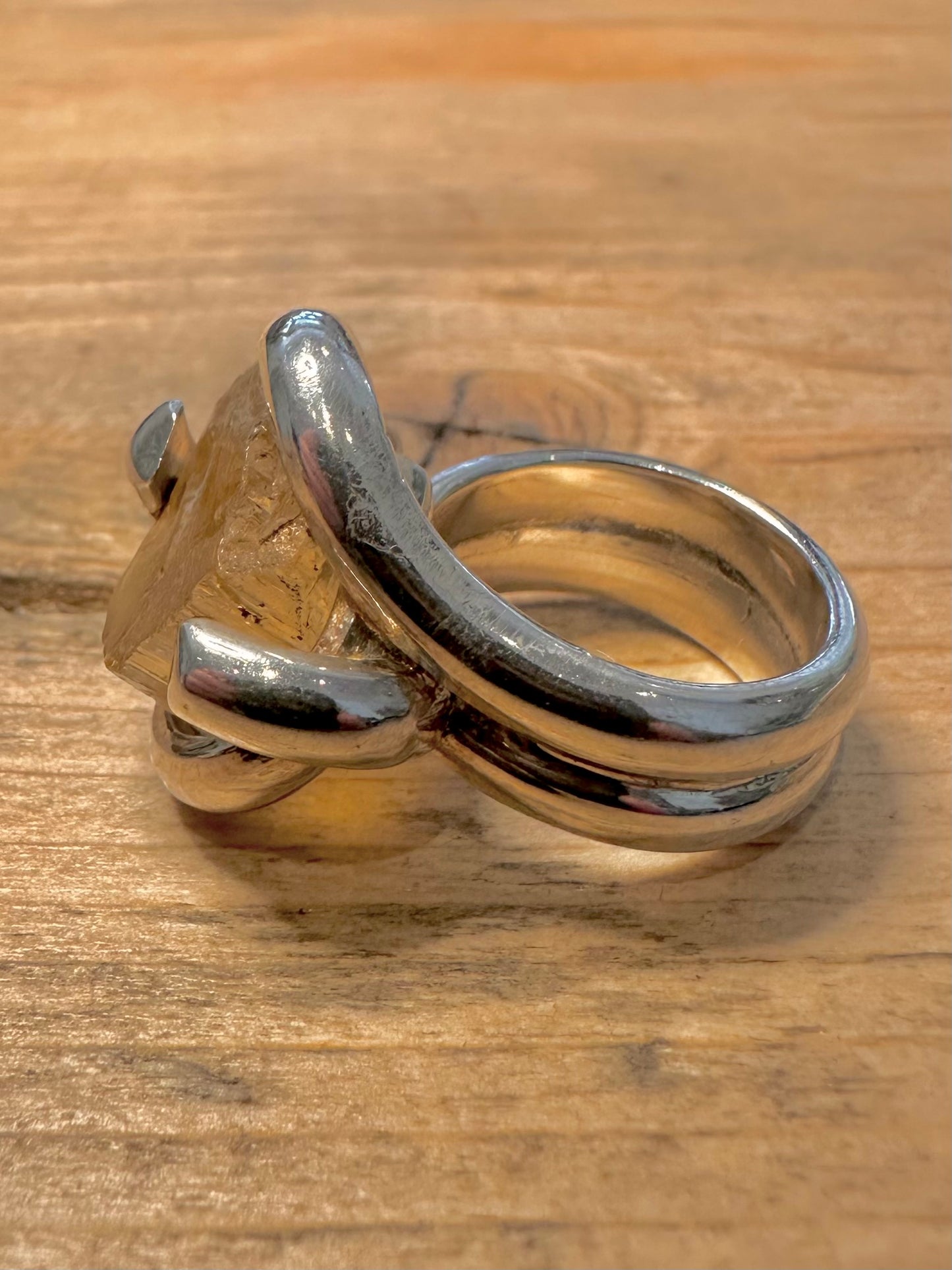 Modernist Abstract Quarts 925 Silver Size L Ring