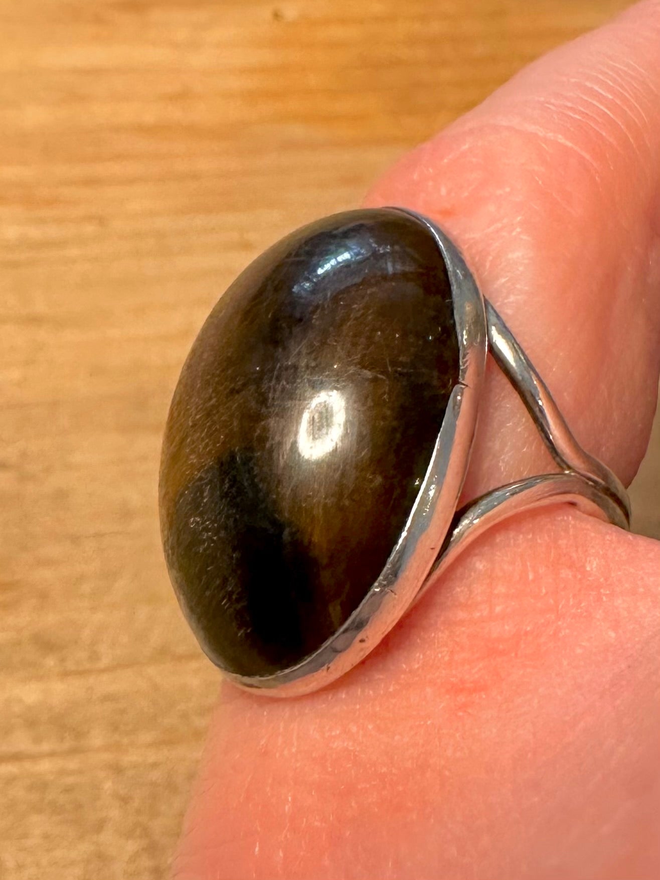 Vintage Oval Tigers Eye 925 Silver Size K Ring
