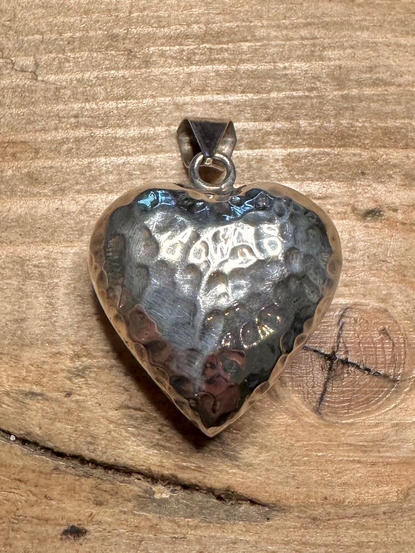 Abstract Large Hammered Heart 925 Silver Pendant