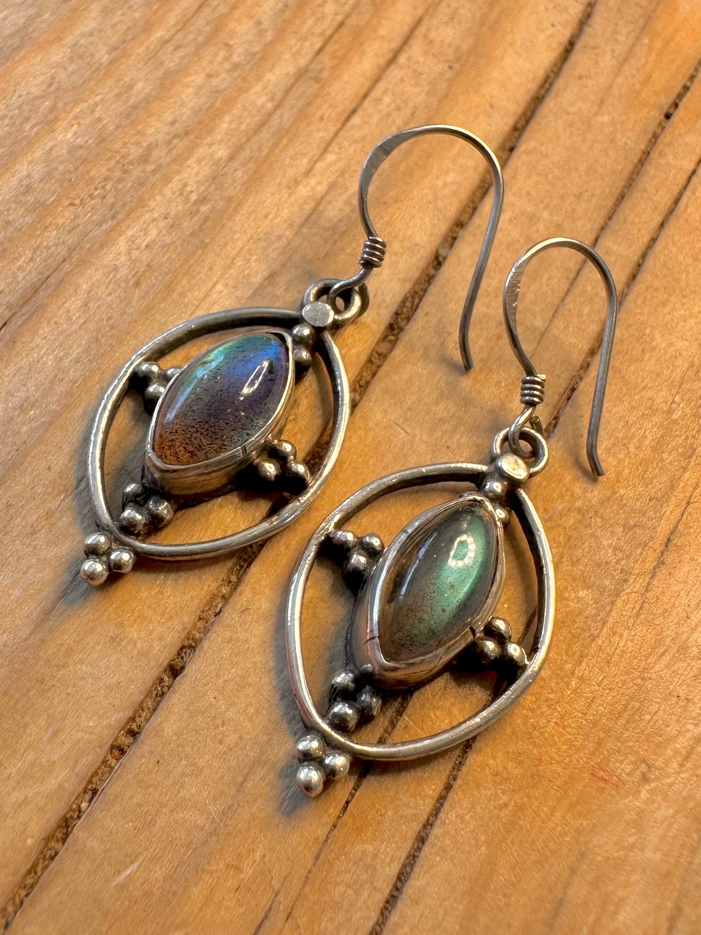 Vintage Ornate Labradorite 925 Silver Earrings
