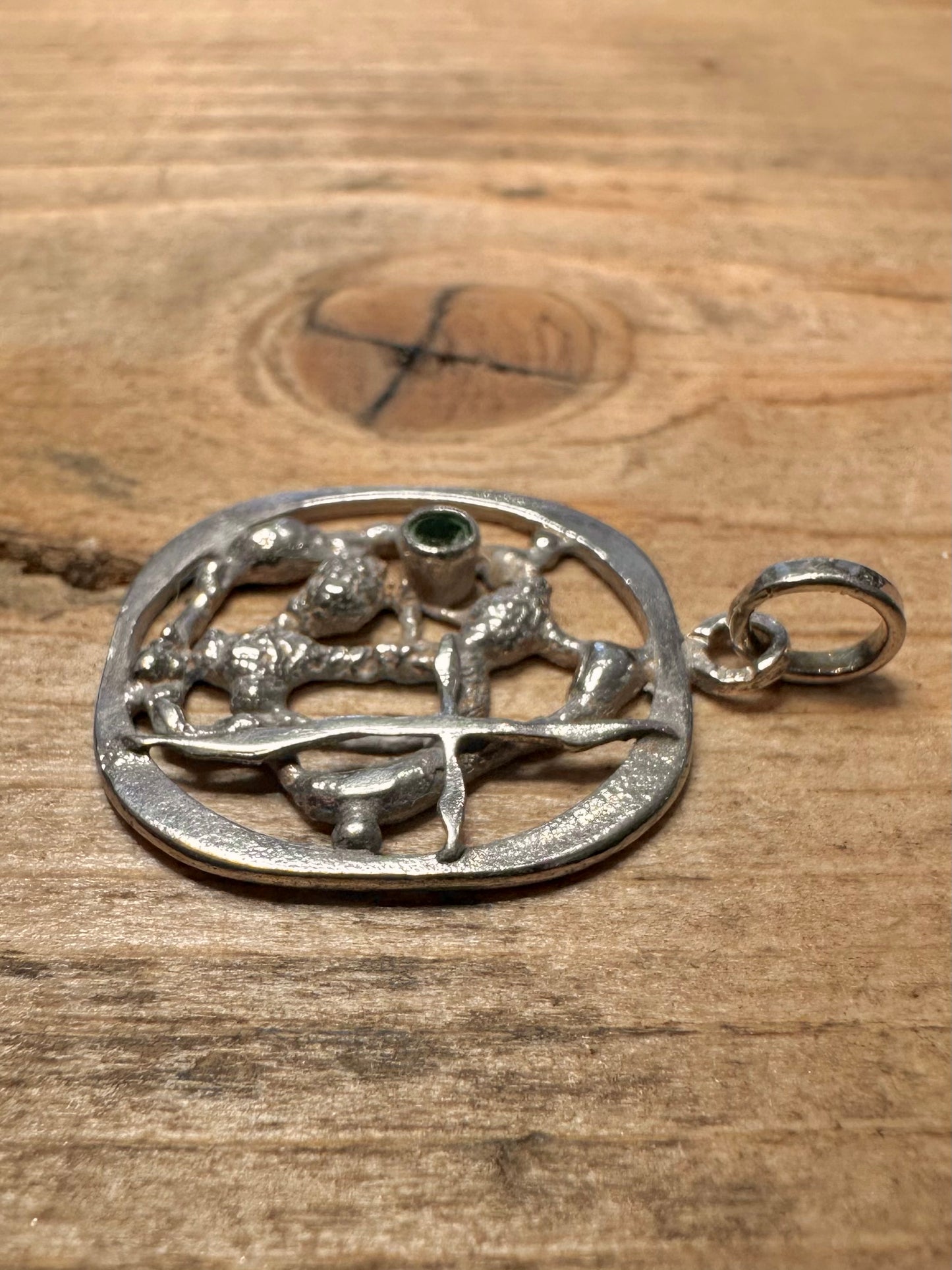 Abstract Green Stone 925 Silver Pendant