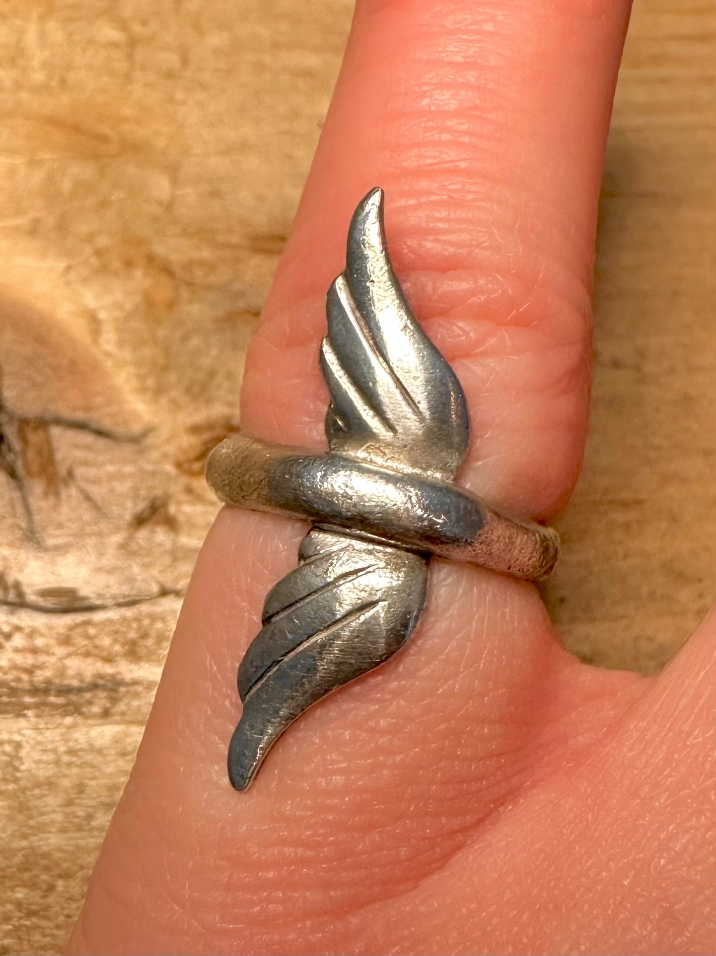 Vintage Handmade Wing 925 Silver Size J Ring