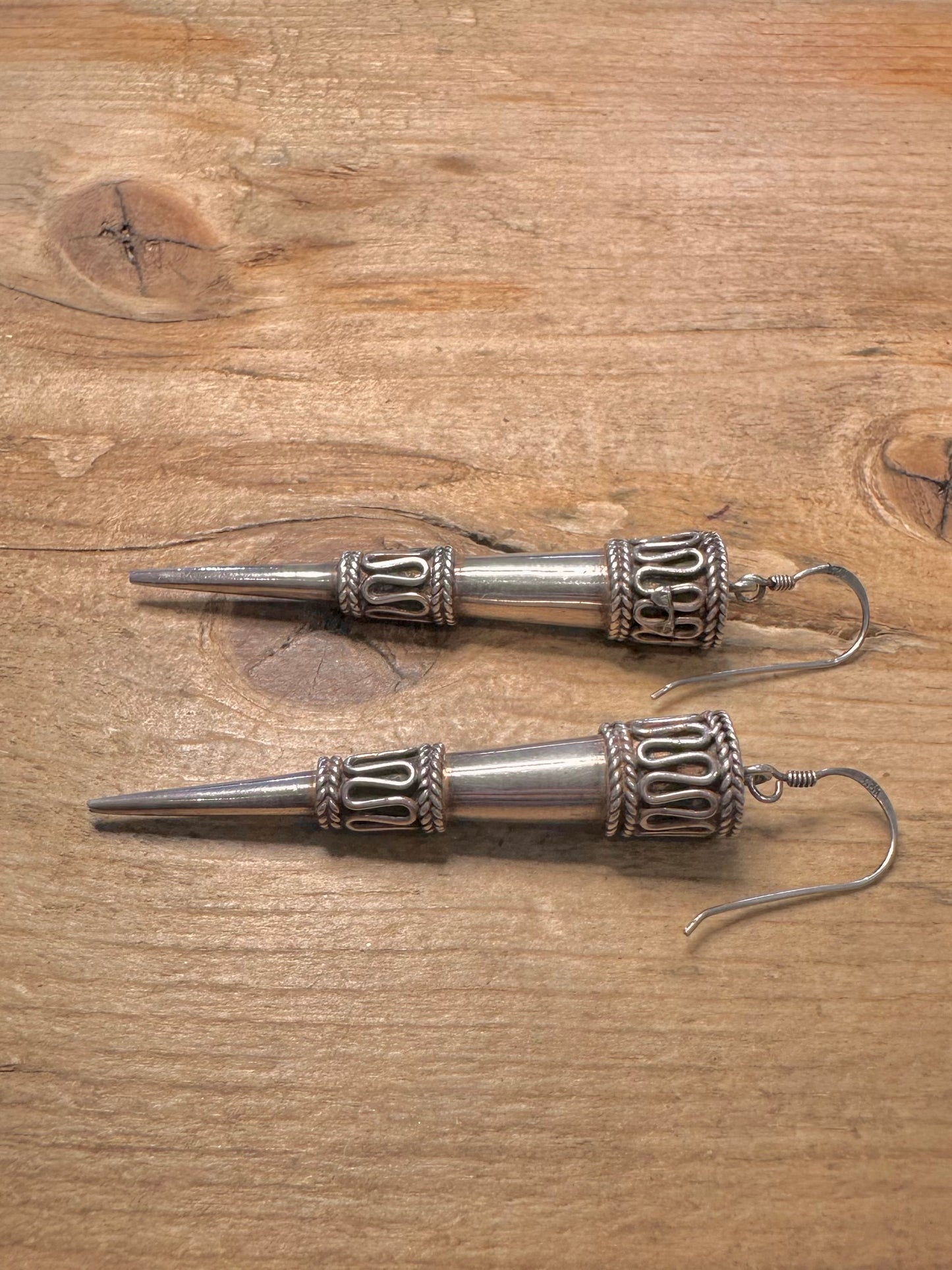 Vintage Tribal Spike Long 925 Silver Earrings