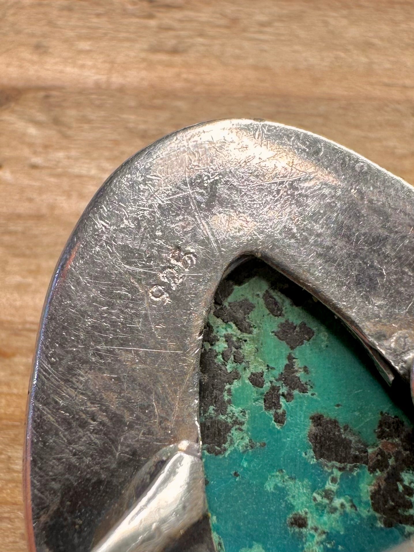 Vintage Turquoise Rope Border Design 925 Sterling Silver Size P1/2 Ring
