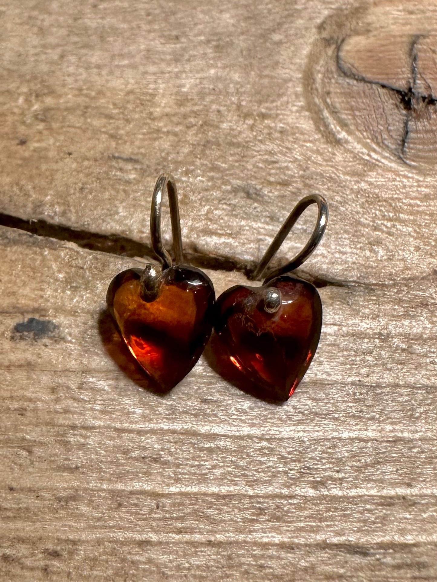Vintage Amber Hearts Gold on 925 Silver Earrings