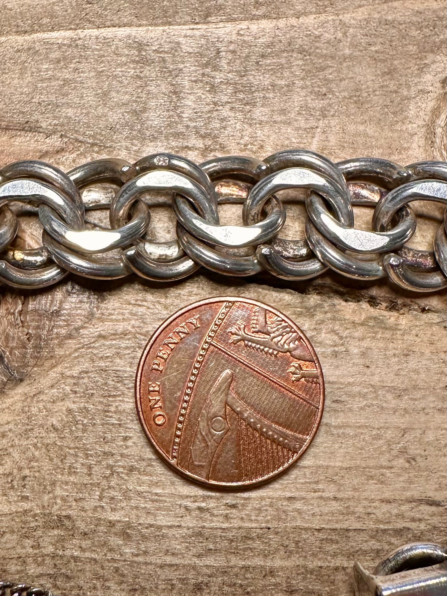 Vintage Double Unique Link 1973 Box Clasp with Safety Chain 925 Silver 7.5 inch Bracelet