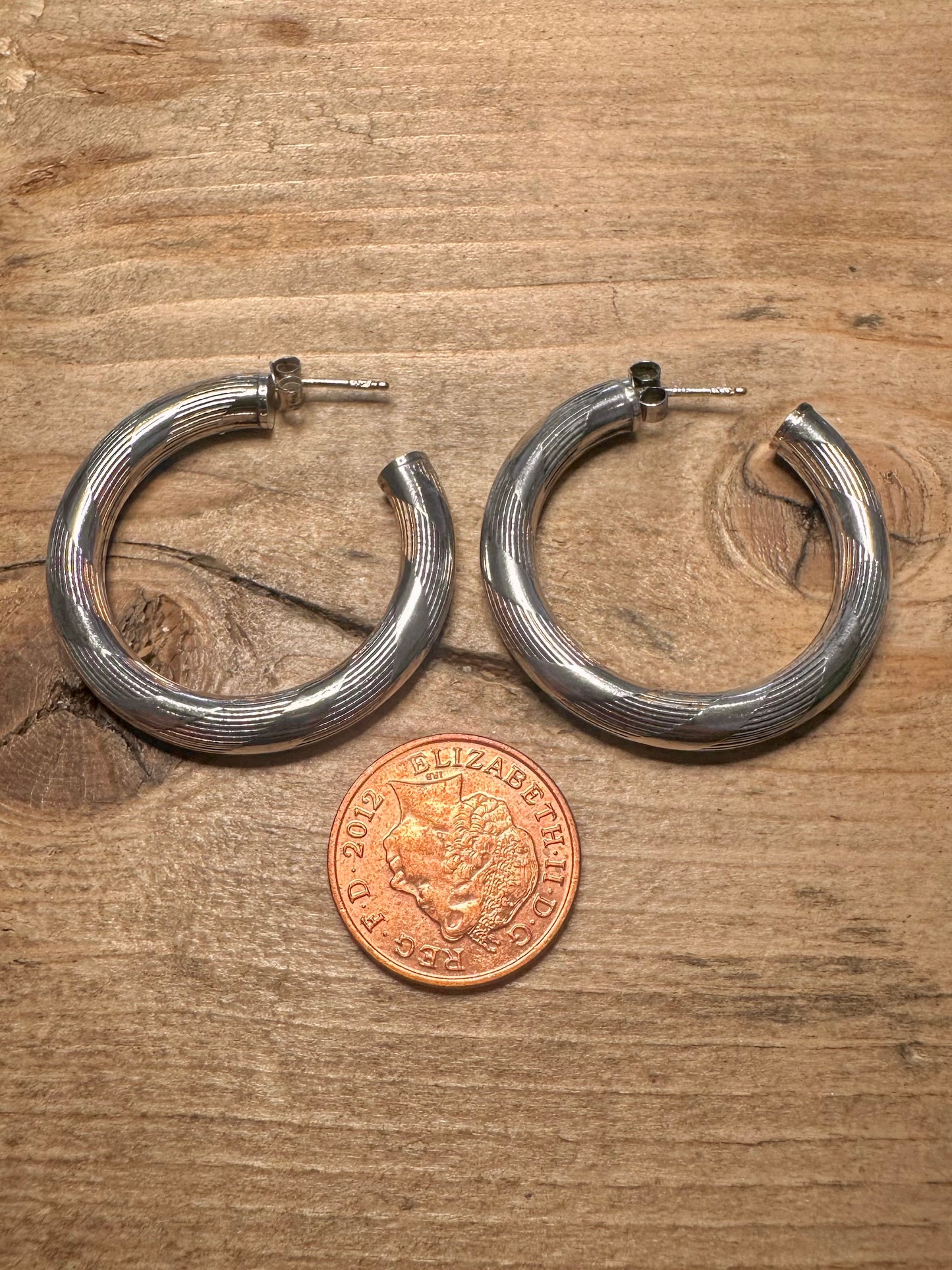 Vintage Chunky Textured Hoops 925 Silver Earrings
