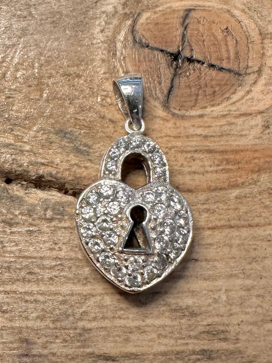 Modern CZ Padlock 925 Silver Pendant