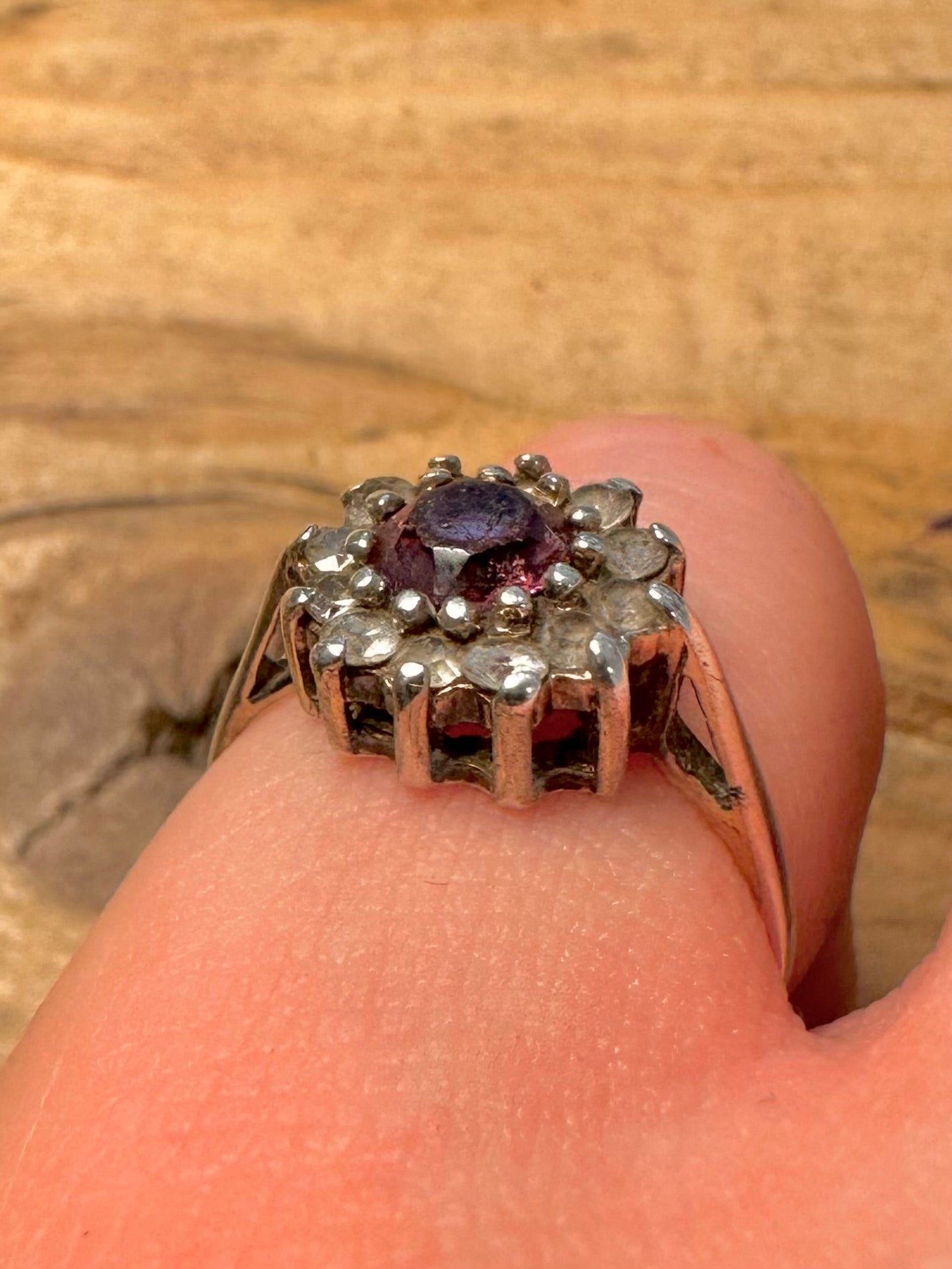Vintage Amethyst and White Stone 925 Silver Size M Ring