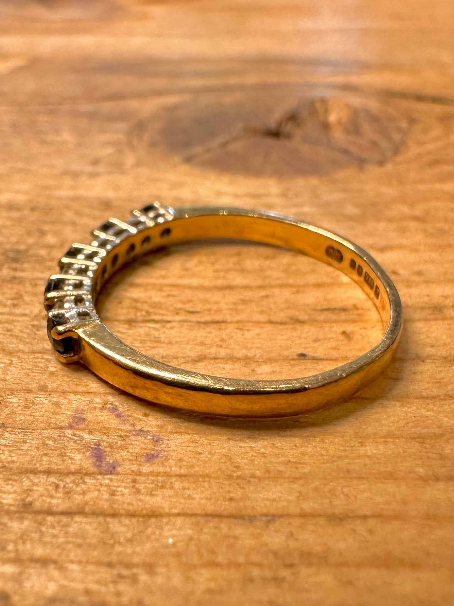 Vintage 1989 9ct Gold Sapphire and Diamond 375 Size L Ring