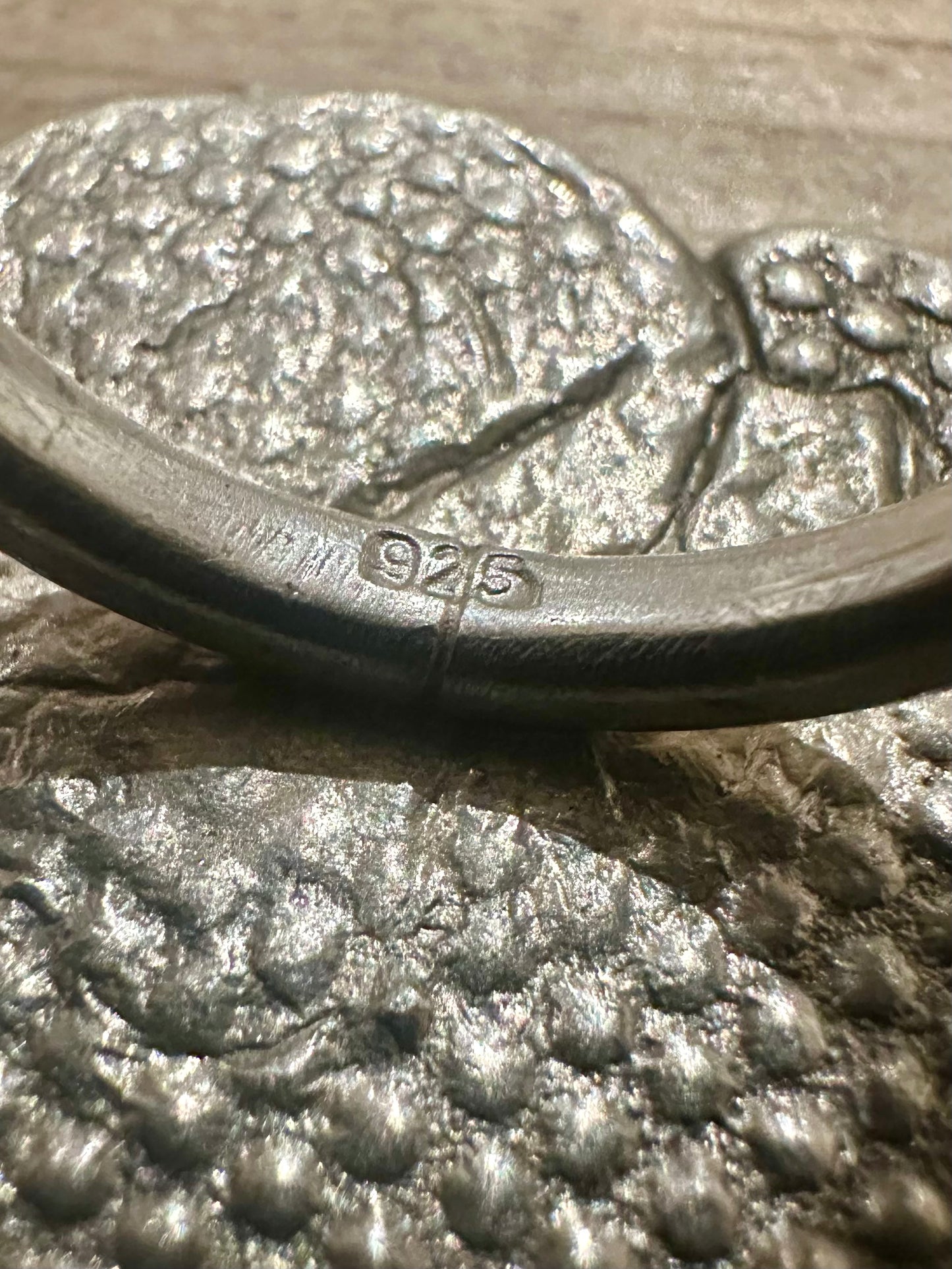 Abstract Hammered Textured Handmade 925 Silver Size P Ring