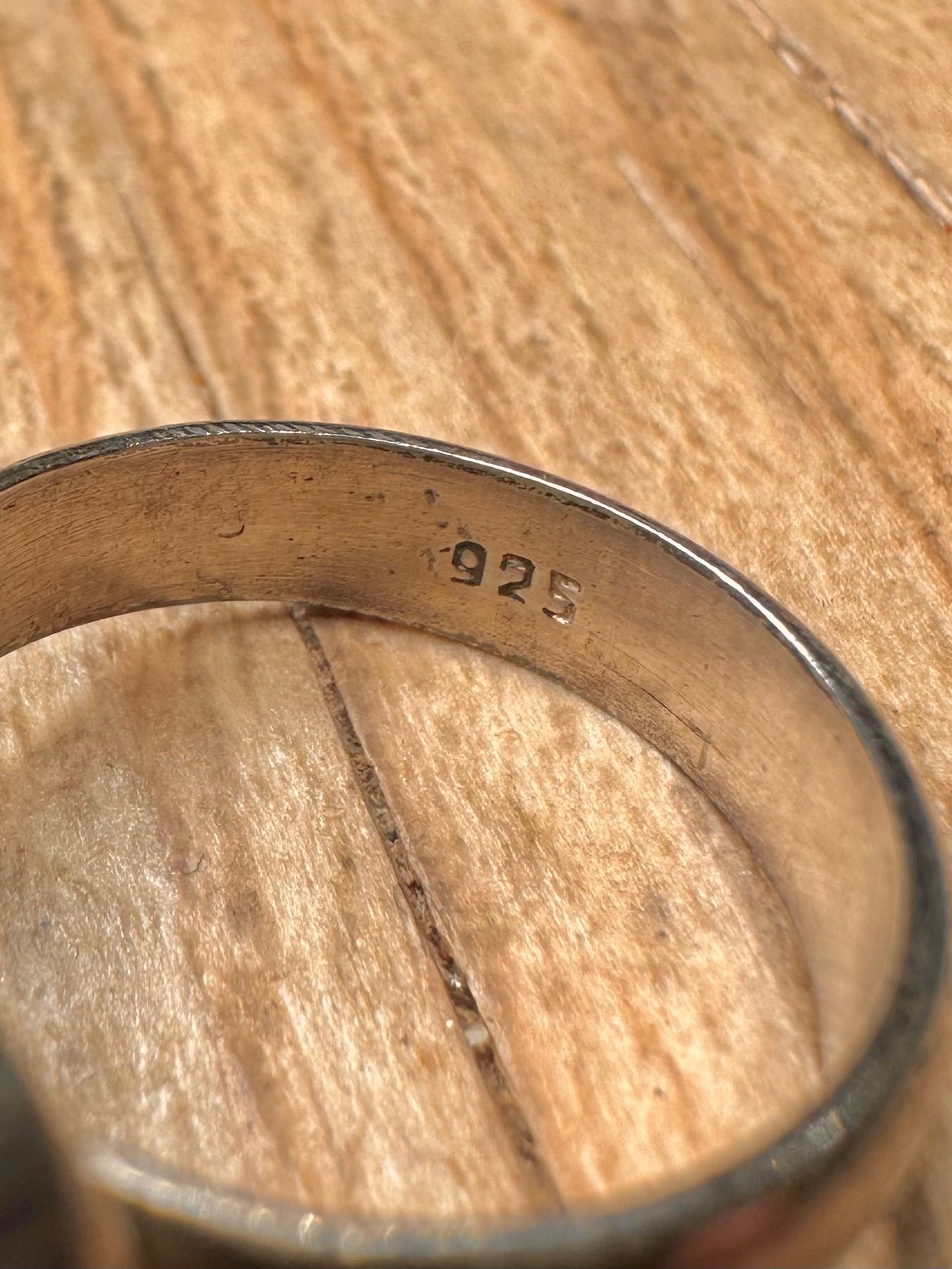 Vintage Amber Circle 925 Sterling Silver Size N Ring