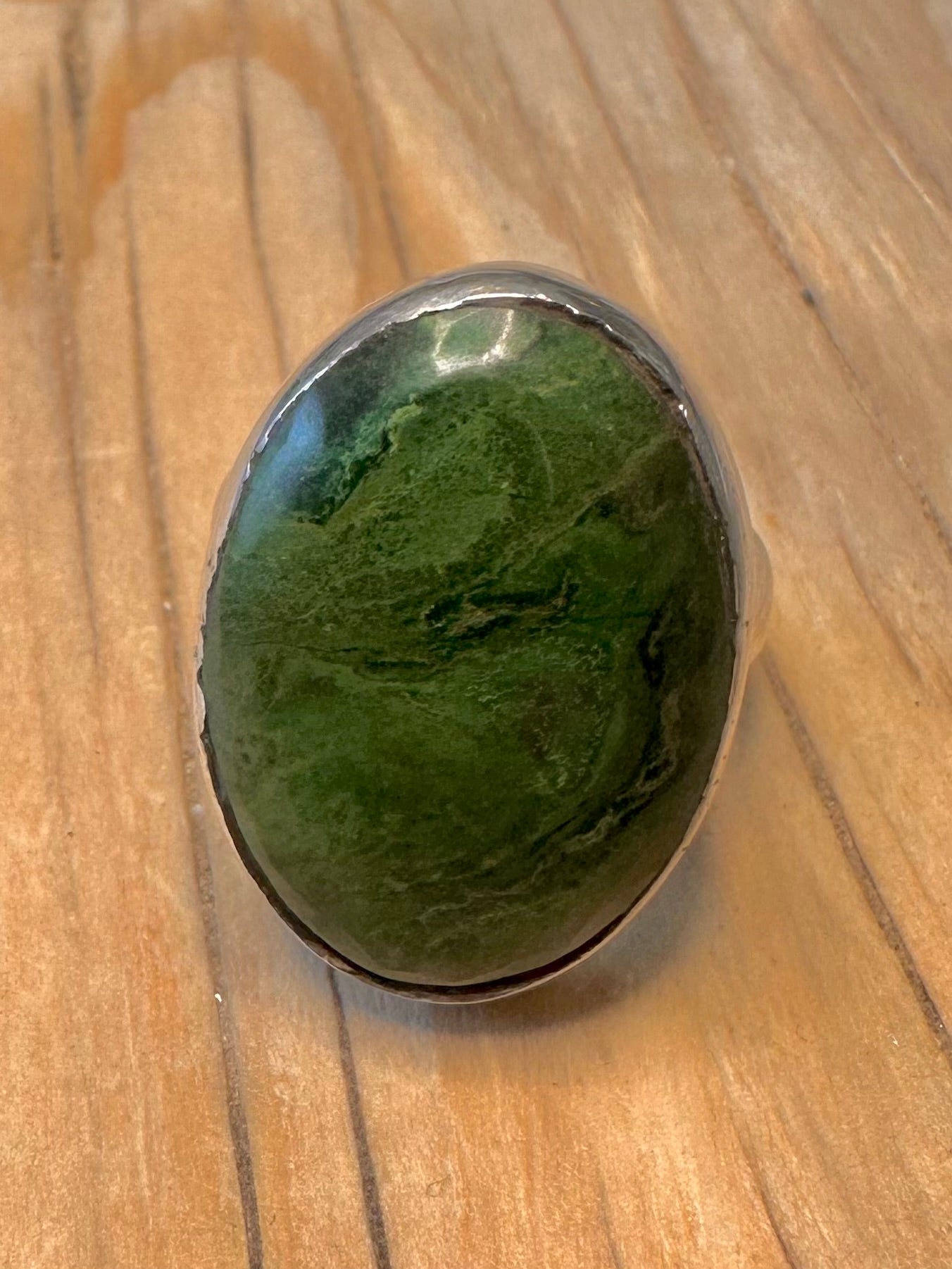 Chunky 2000 Green Stone 925 Silver Size P Ring