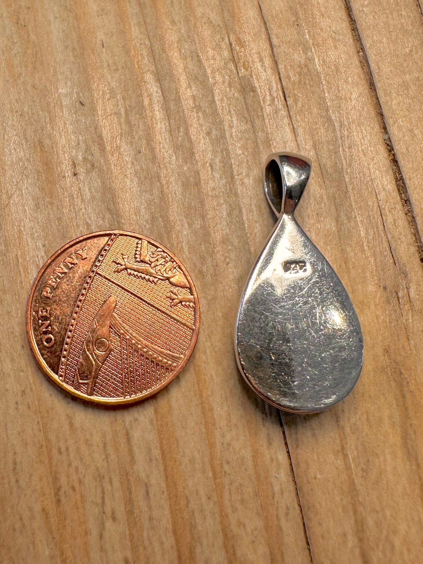 Vintage Jasper Teardrop 925 Sterling Silver Pendant