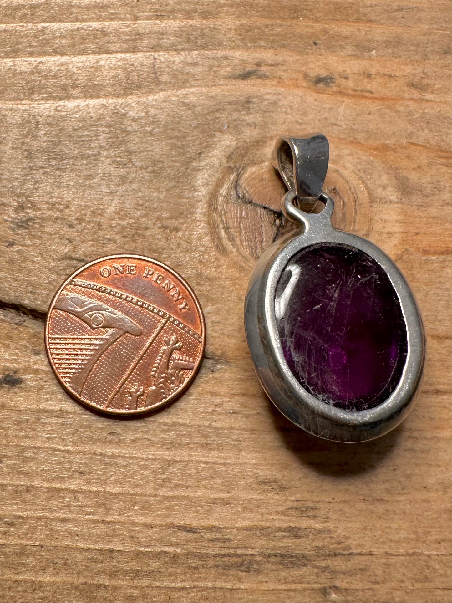 Vintage Oval Amethyst and Blue Stone 925 Silver Pendant
