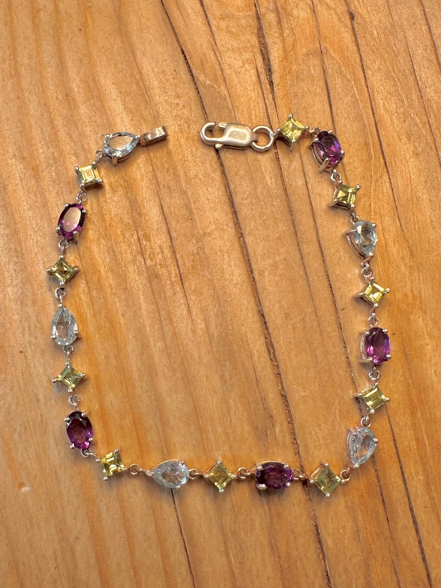 Modern Multi Gemstone 925 Sterling Silver 7.2 inch Bracelet