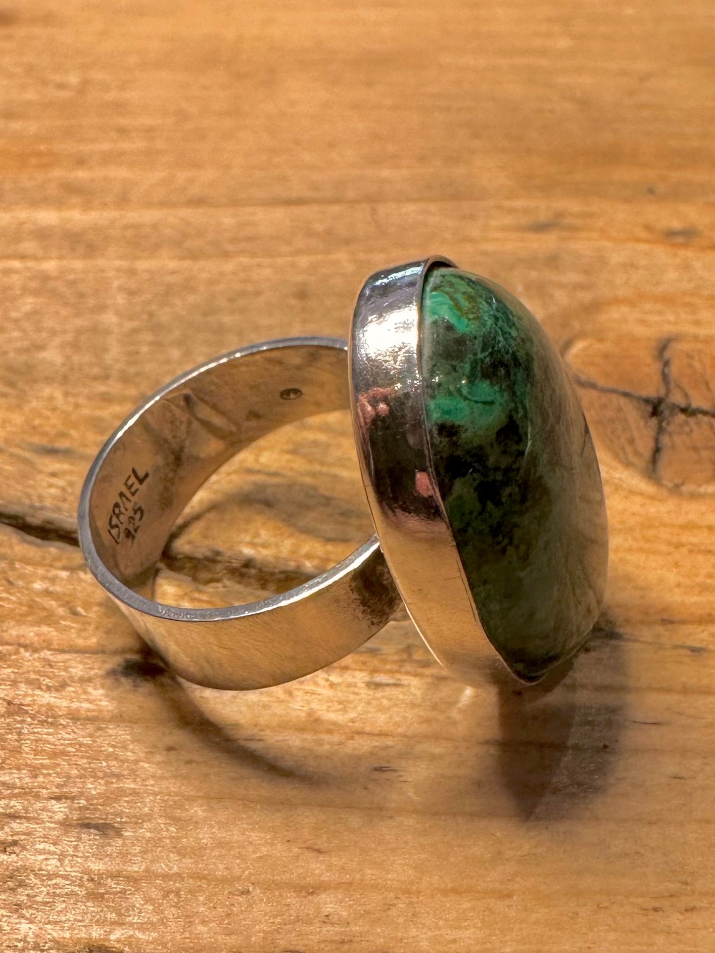 Vintage Blue Green Oval 925 Silver Isreal Size P Ring