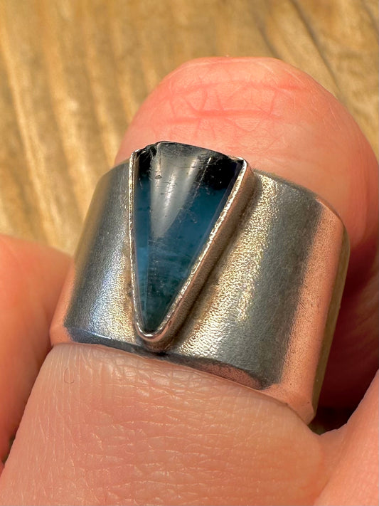 Vintage Blue Stone Square Band 925 Sterling Silver Size P1/2 Ring