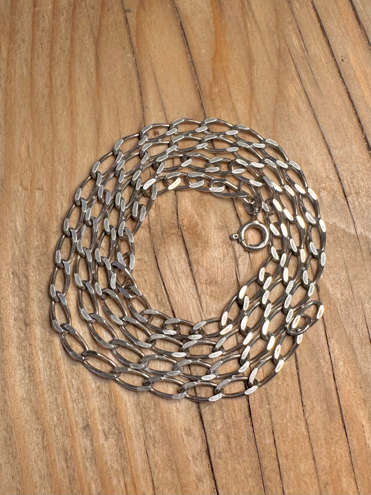 Vintage Long Curb Chain Link 925 Sterling Silver 23.5 inch Necklace