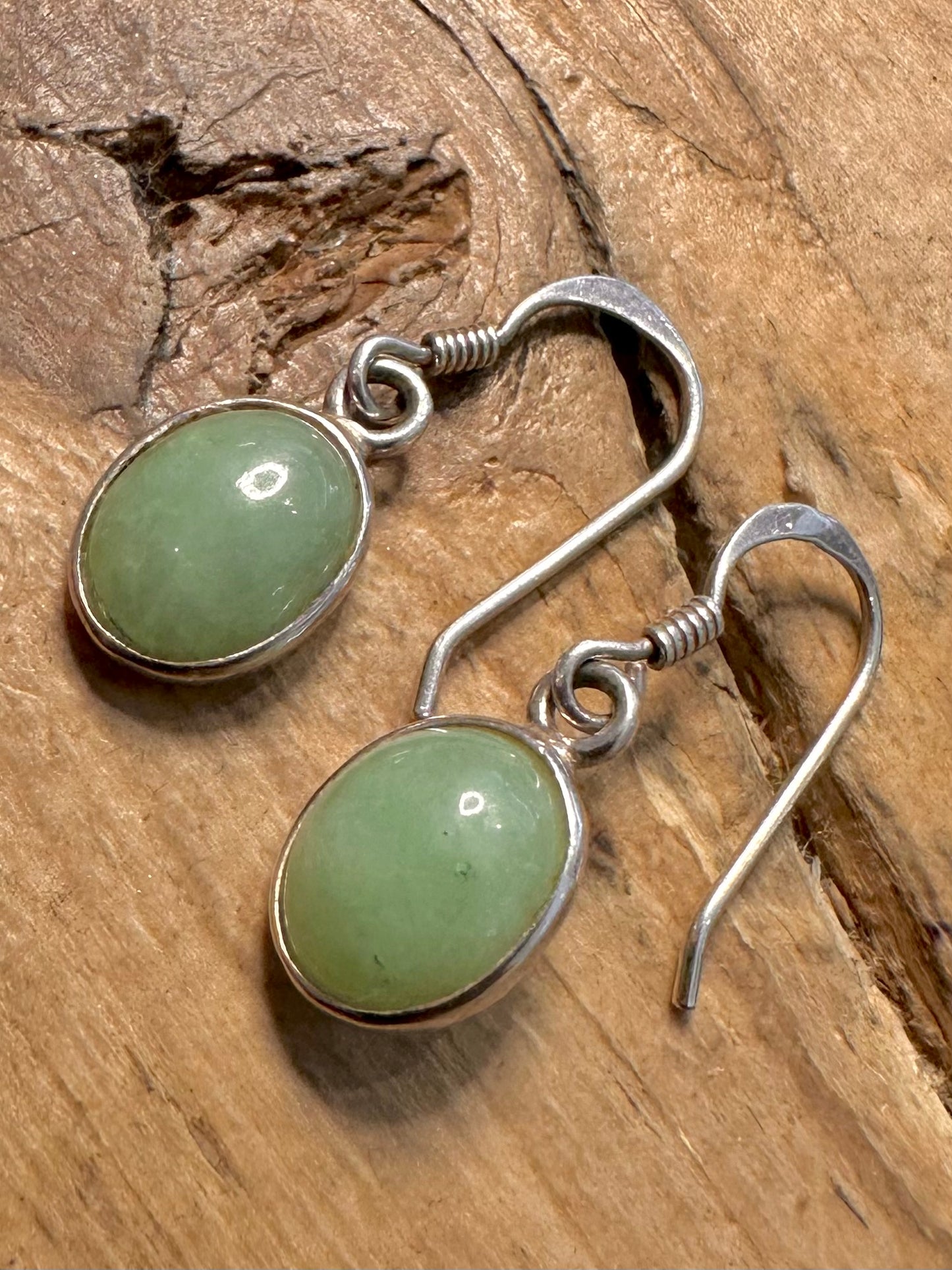 Vintage Round Green Stone 925 Silver Earrings