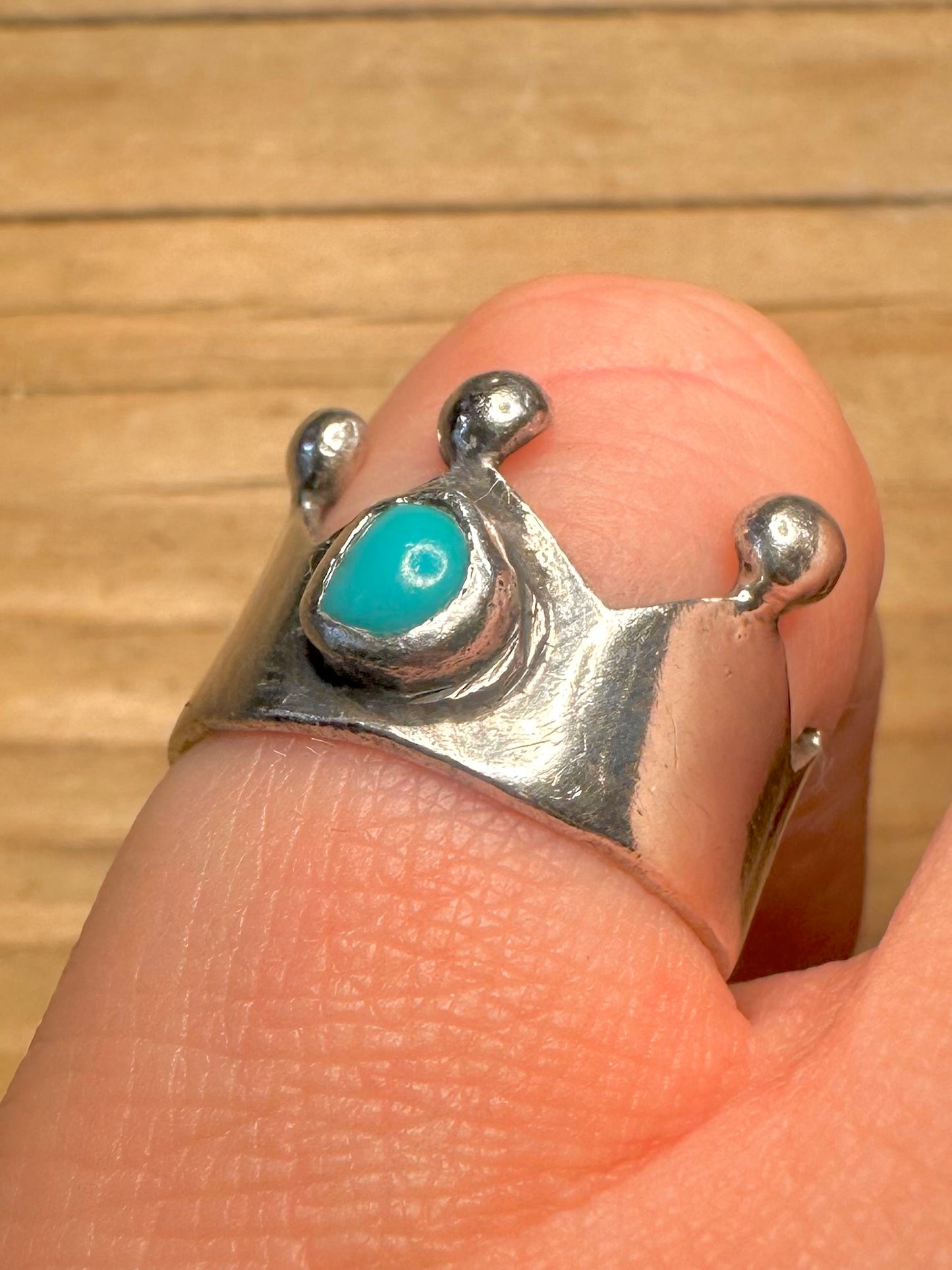 Vintage Crown Blue Stone 925 Sterling Silver Size M1/2 Ring