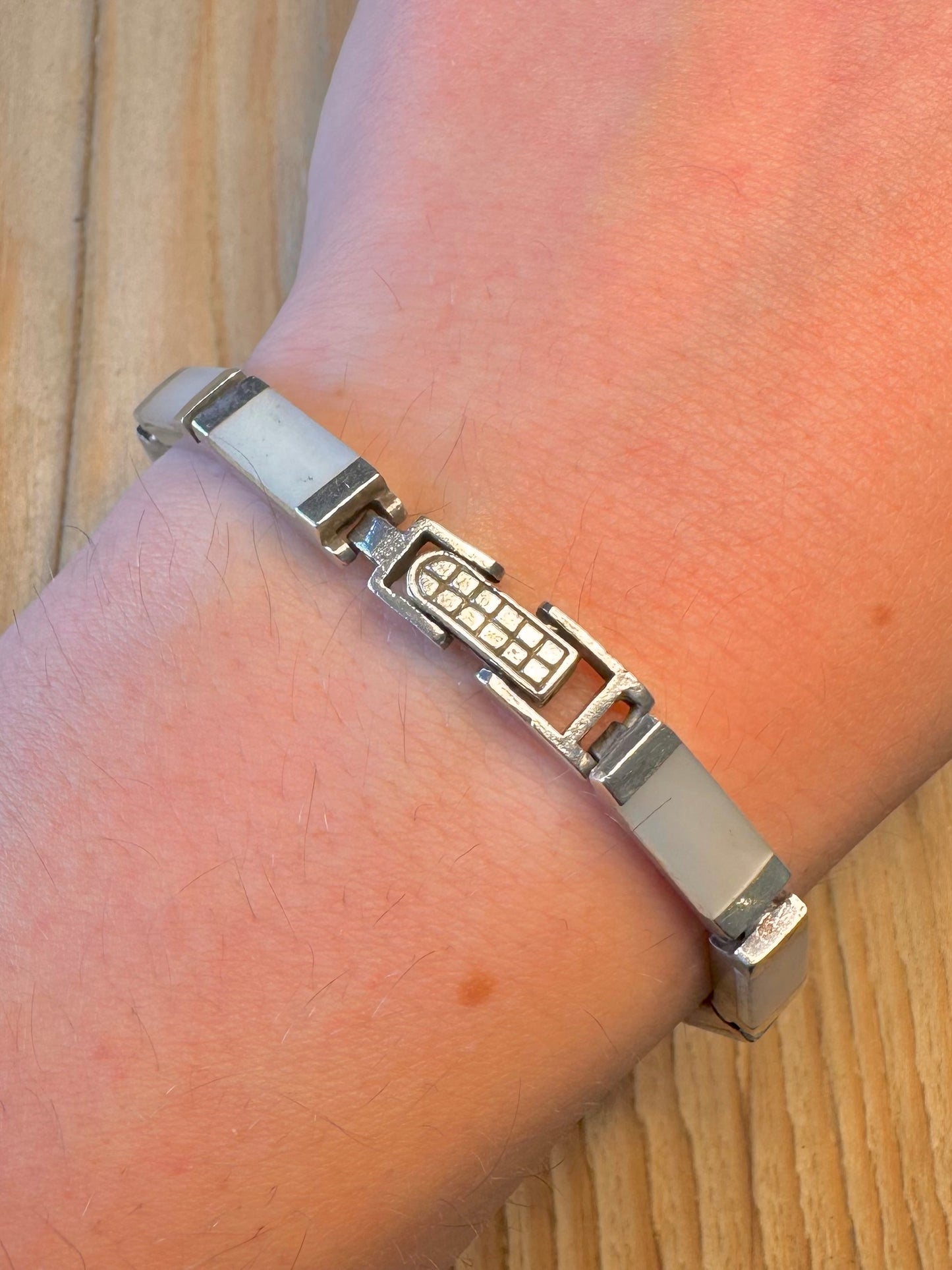 Vintage Mother of Pearl Bar 925 Sterling Silver 7.5 inch Bracelet