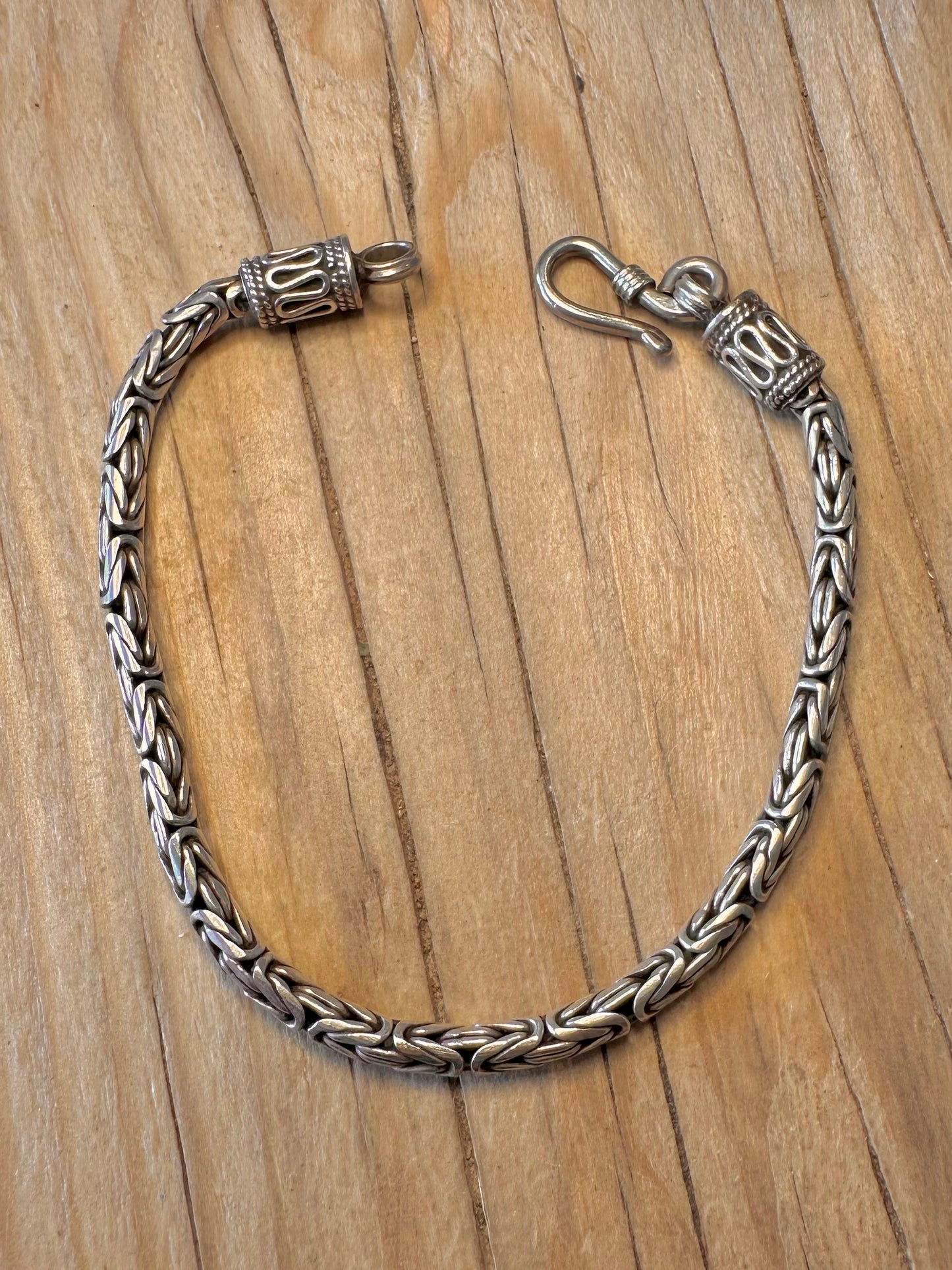 Vintage Byzantine Link Hook Clasp 925 Silver 7.5 inch Bracelet
