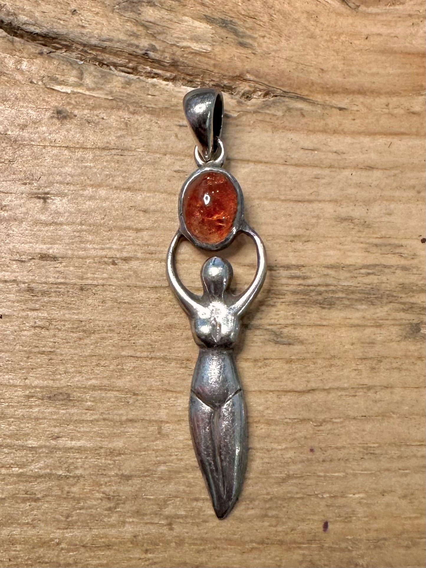 Vintage Goddess Orange Stone 925 Silver Pendant