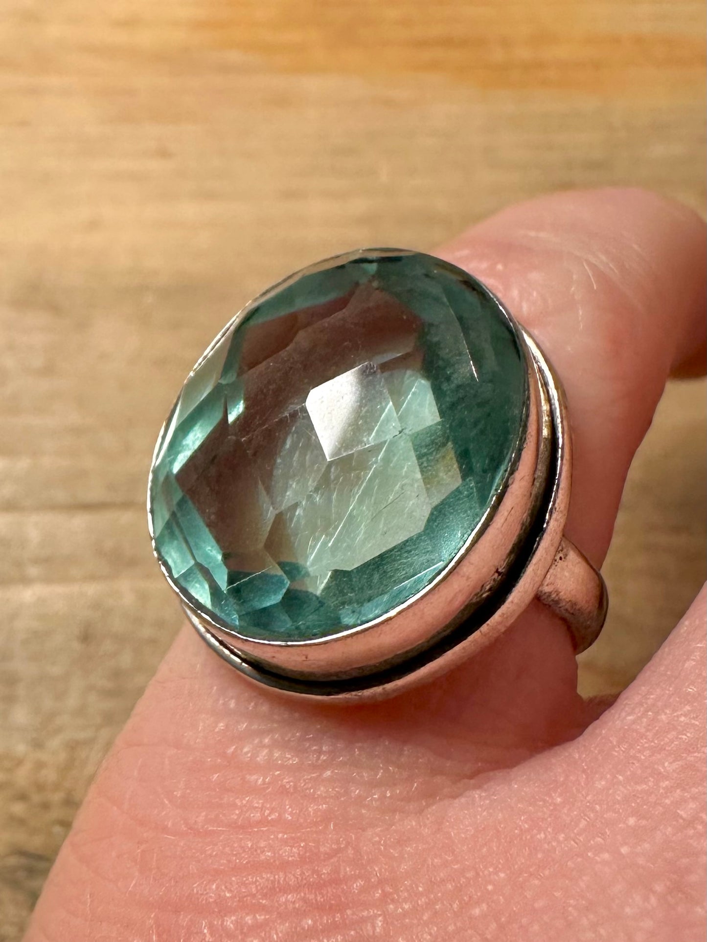 Vintage Blue Stone 925 Silver Size P Ring