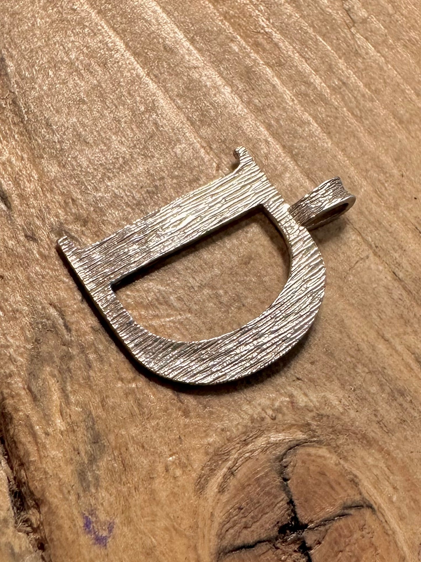Vintage 1975 Bark Effect D Letter 925 Silver Pendant
