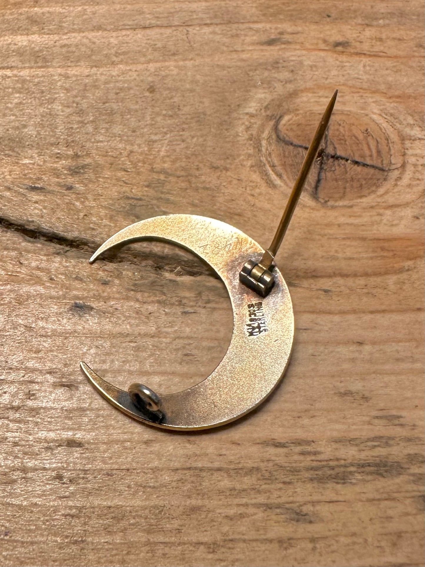 Vintage Purple Enamel Moon 930 Silver Brooch