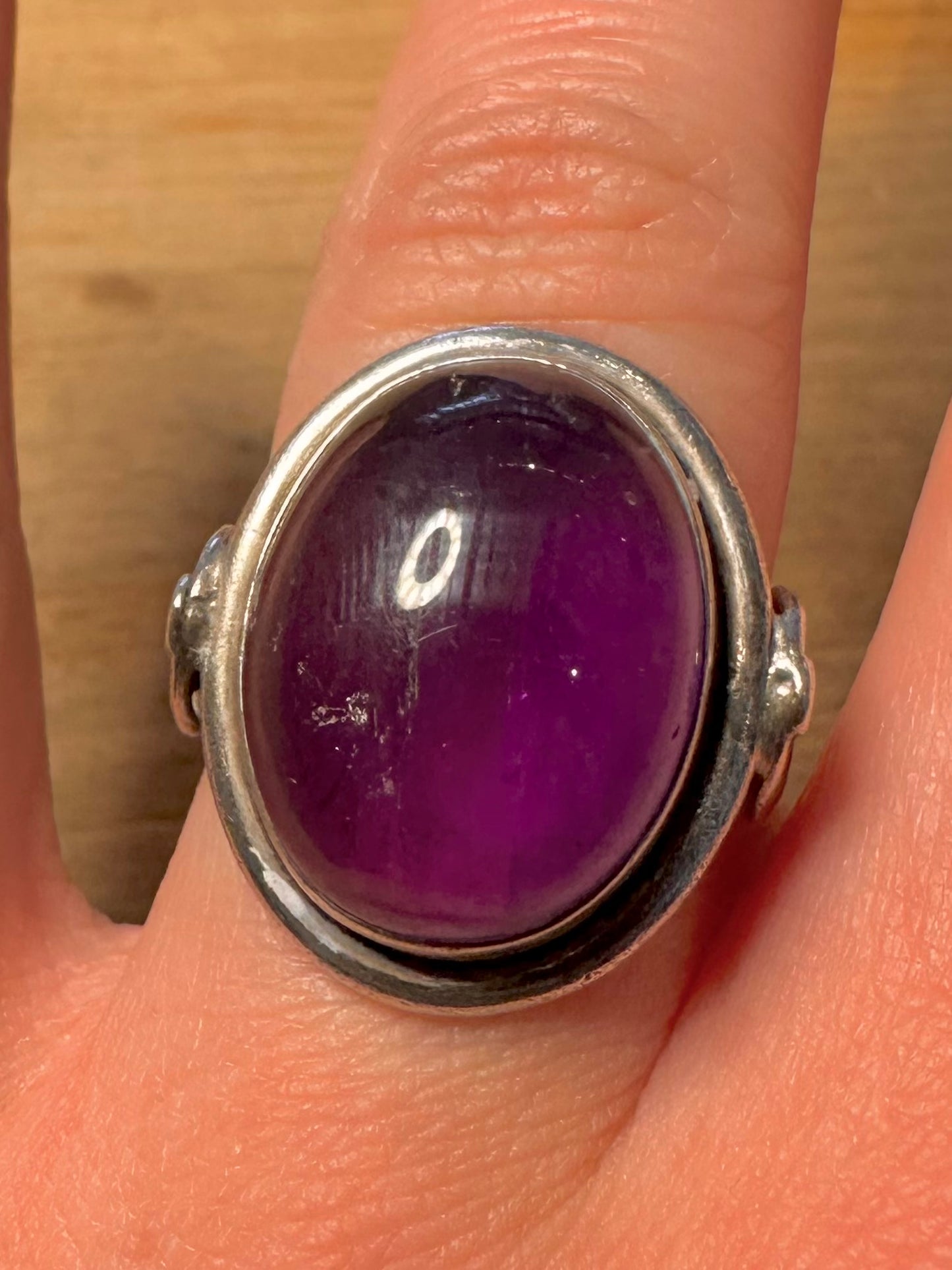Vintage Amethyst Cabochon 925 Silver Size P Ring