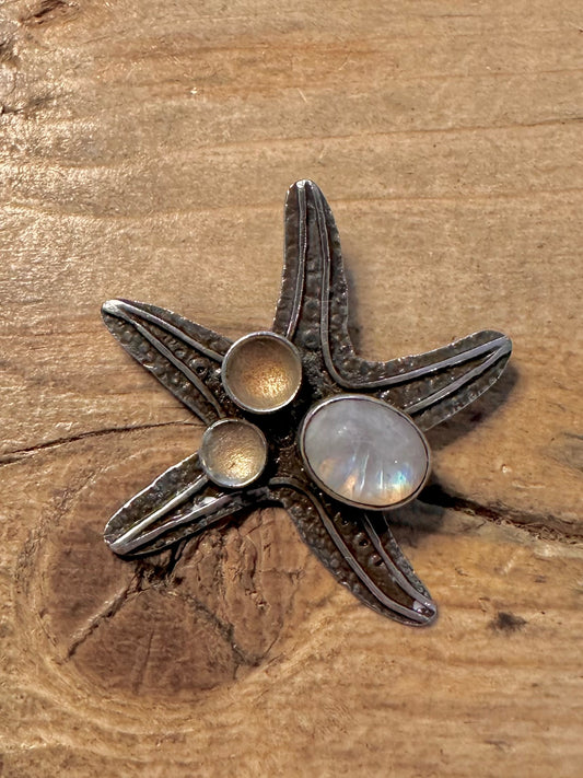 Abstract Handmade Starfish Moonstone 925 Silver Pendant