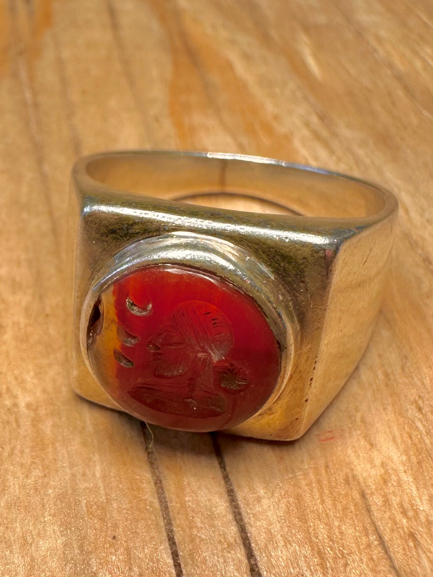 Vintage Carnelian Intaglio Signet 925 Sterling Silver Size V Ring