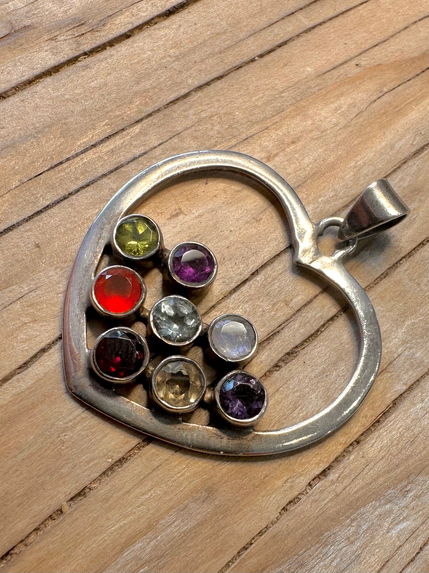 Stunning Multi Gemstone Heart 925 Silver Pendant