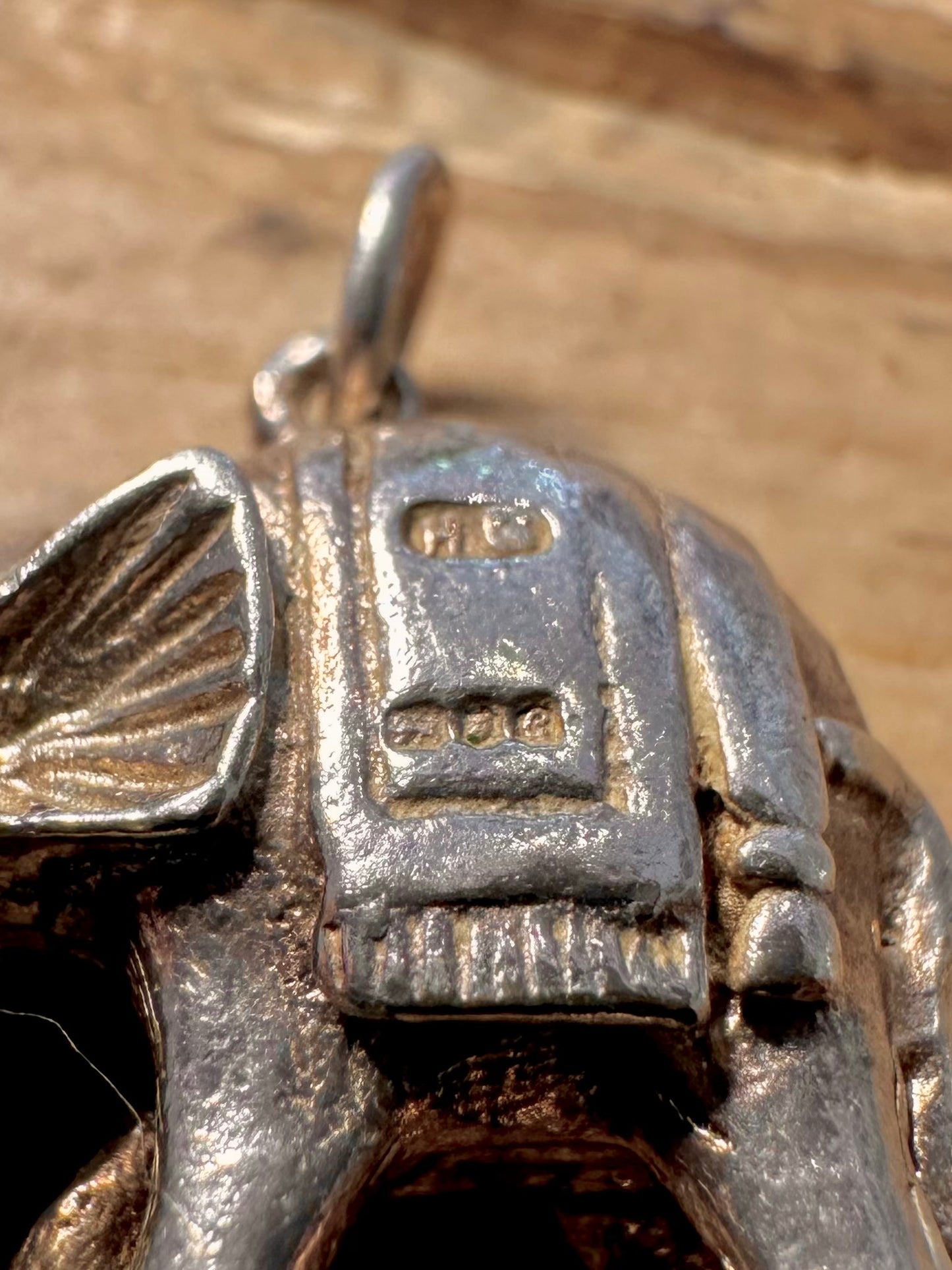 Vintage 1977 Solid Elephant Red Eye Stone 925 Silver Charm Pendant