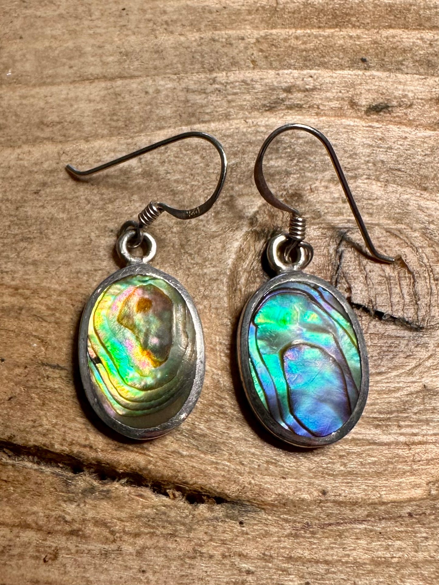 Vintage Abalone Oval 925 Silver Earrings