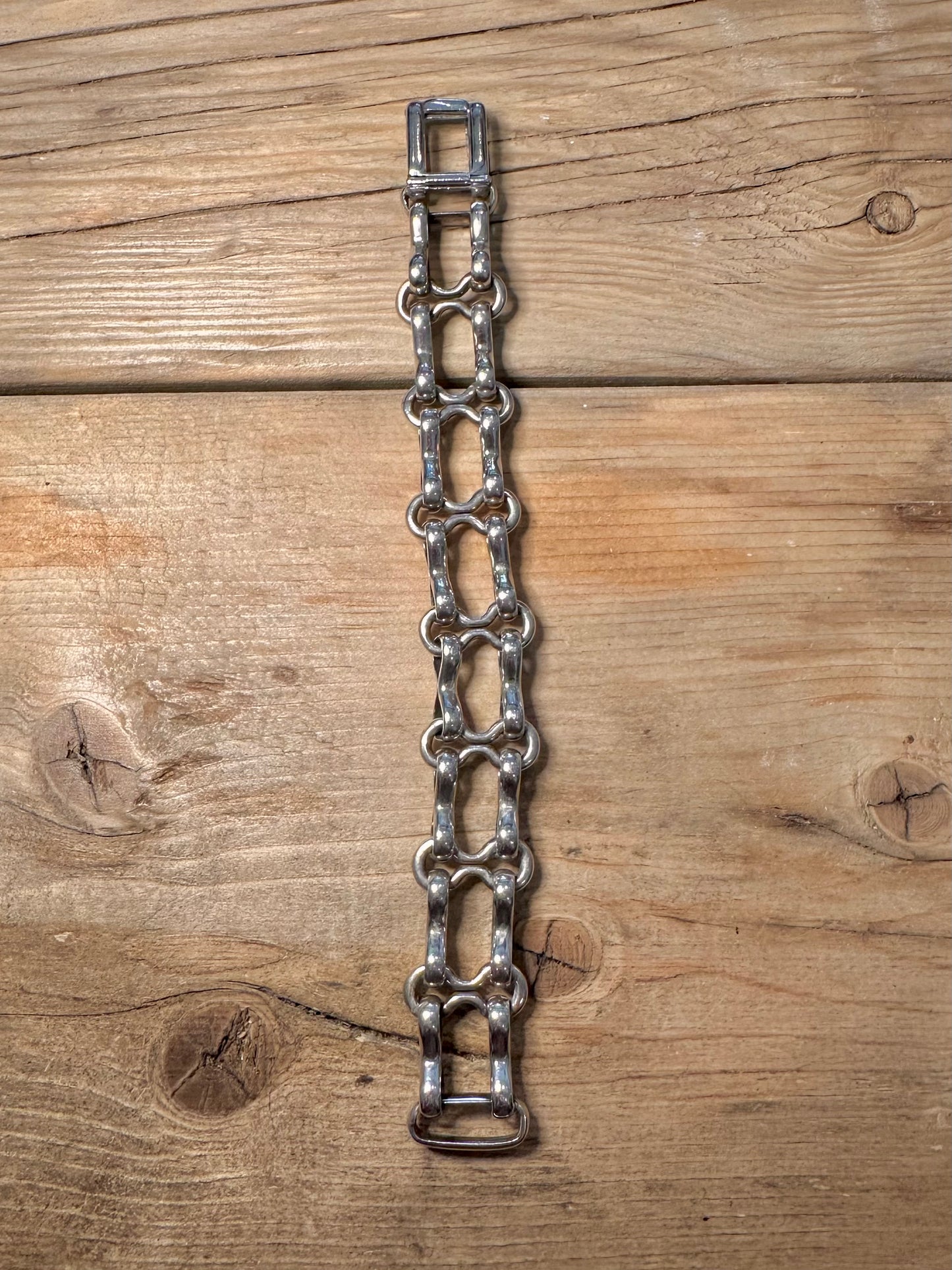 Abstract Chunky Link Chain 925 Silver 8.5 inch Bracelet