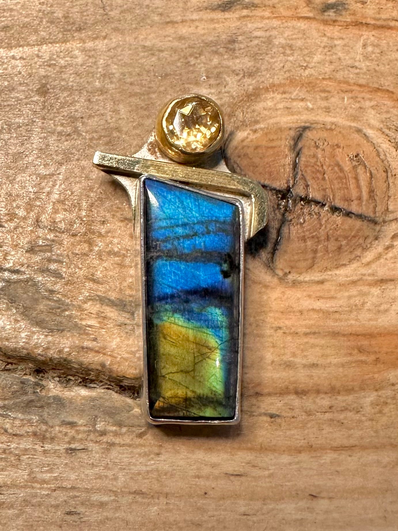 Handmade Labradorite Citrine Gold and 925 Silver Pendant