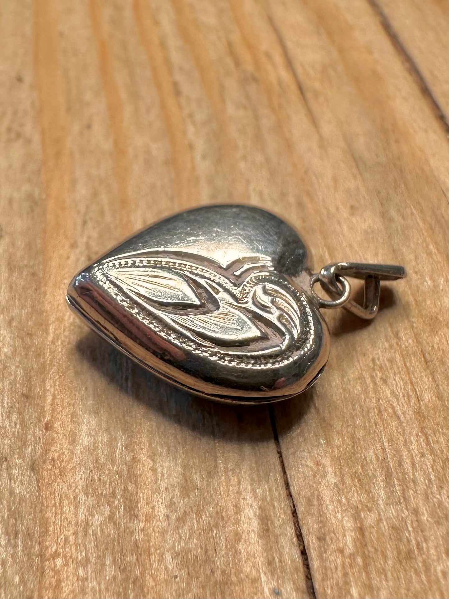 Vintage Heart Engraved Locket 925 Sterling Silver Pendant