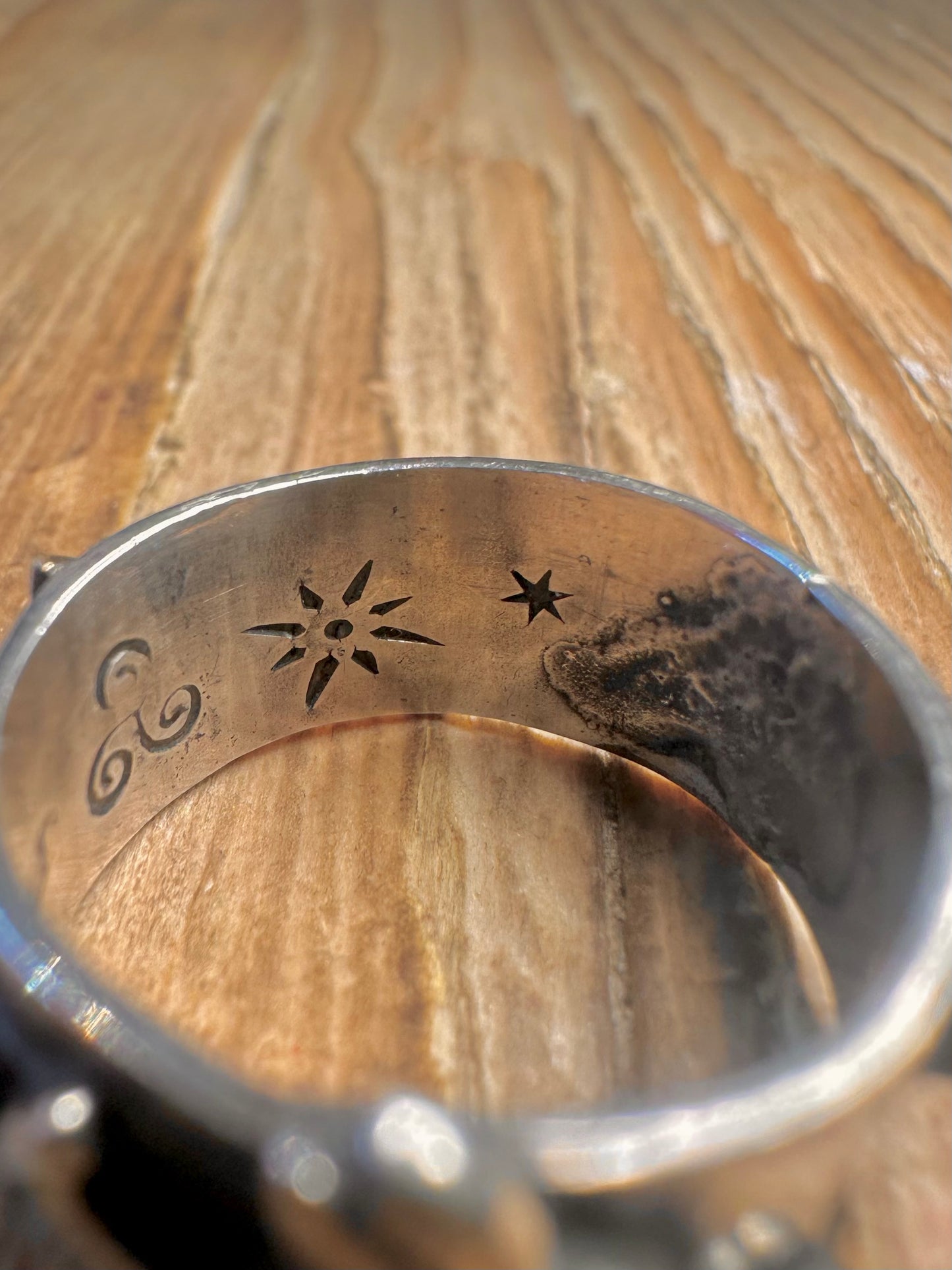 Vintage Handmade Hare Star and Moon Gold Plate on 925 Sterling Silver Size N Ring